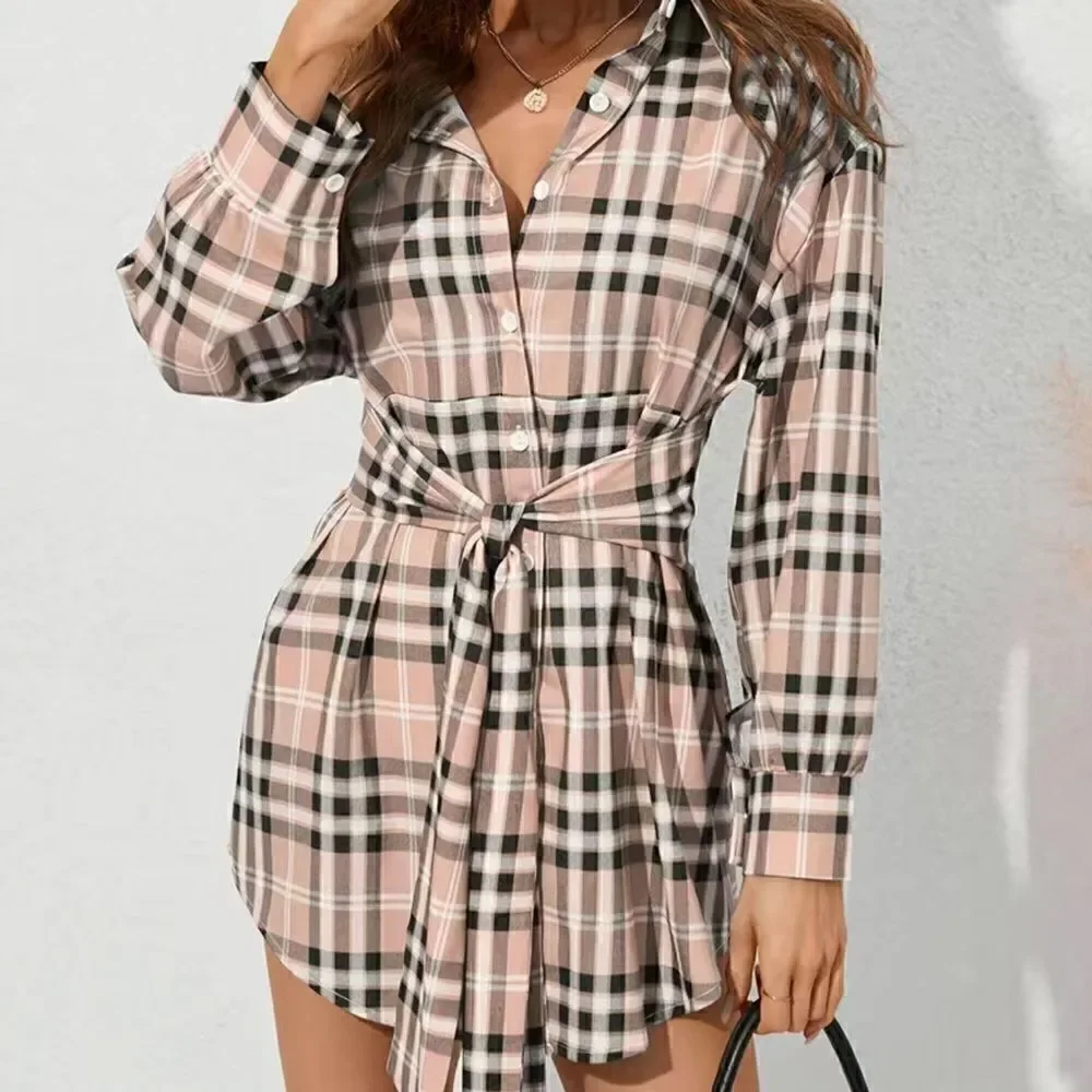 NWT plaid khaki long sleeve tie shirt dress. Xl